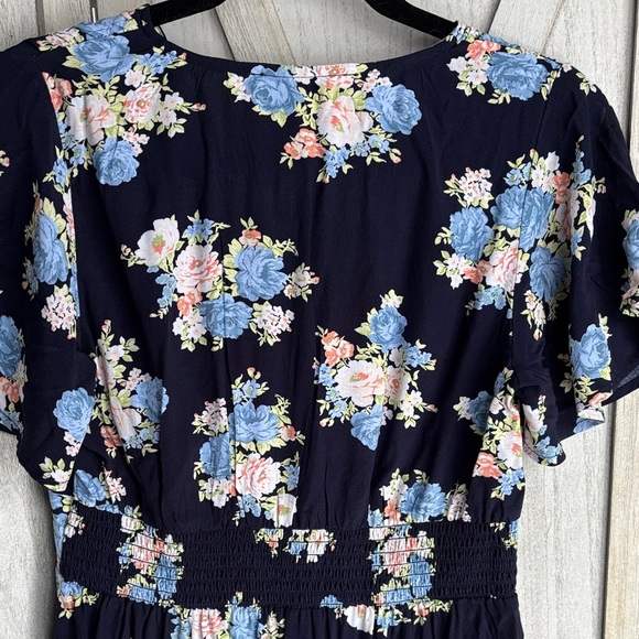 LOFT Navy Floral V-Neck Dress - Picture 7 of 10